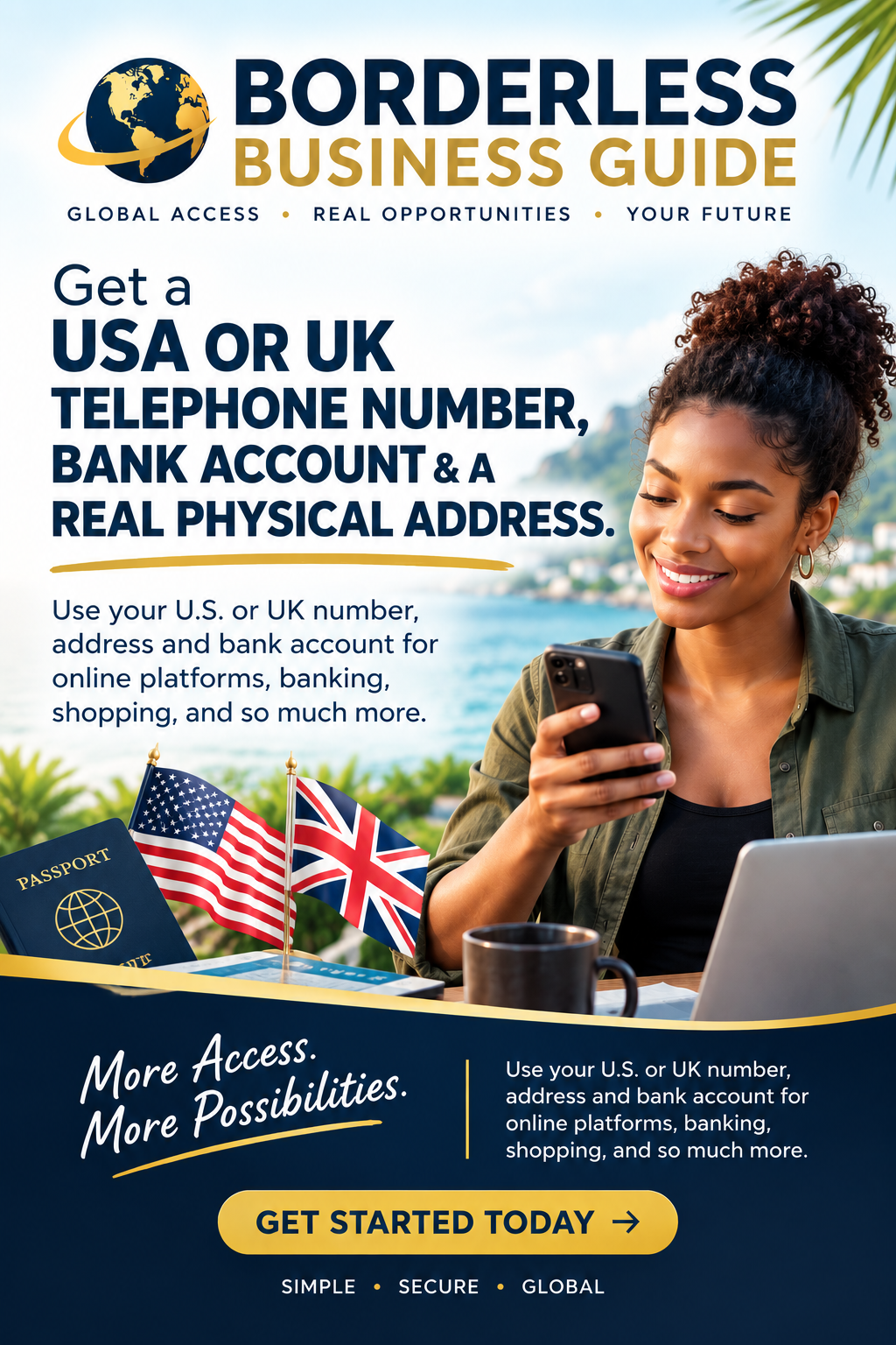 Borderless Business Guide cover featuring global access resources and U.S. and U.K. imagery